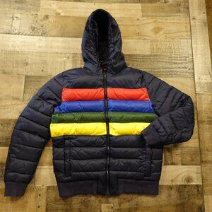 GAP ColdControl Max‎ Puffer Jacket Men’s Large Navy Stripe Hooded Primaloft